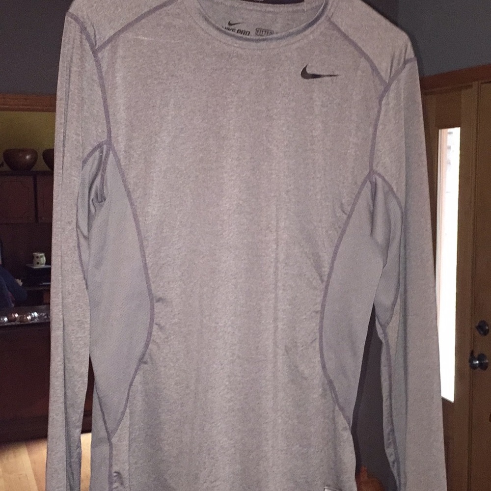 Gray Nike Pro Combat fitted long sleeve